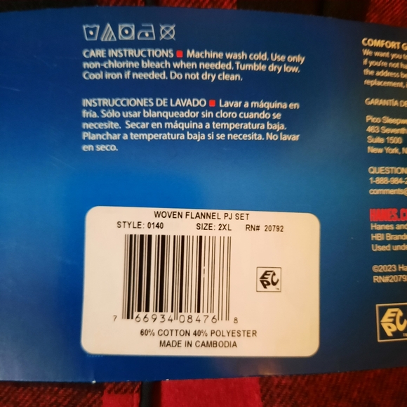 NWT Hanes Flannel Pajama Set Red Black Buffalo Check Cotton Blend Size 2XL - Picture 8 of 8